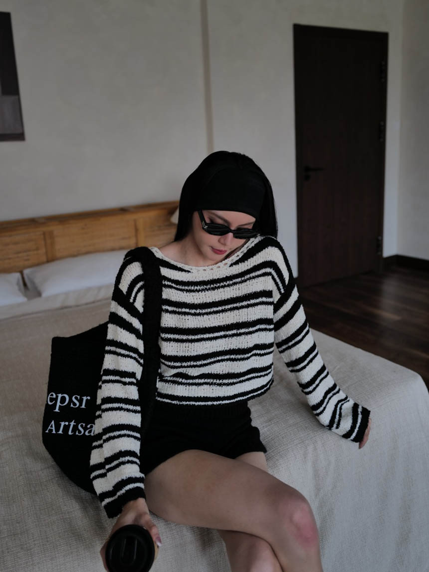 短款針織粗細條紋上衣*3色