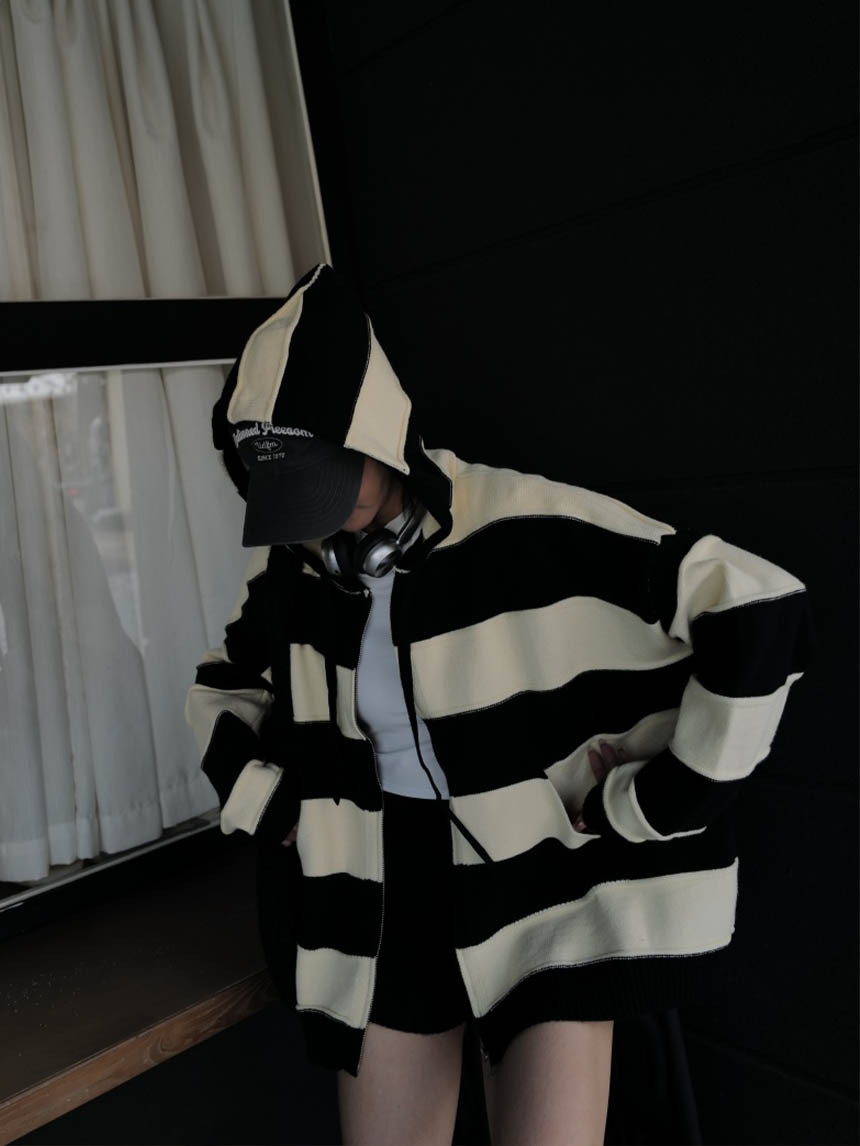 休閒針織條紋連帽外套*2色