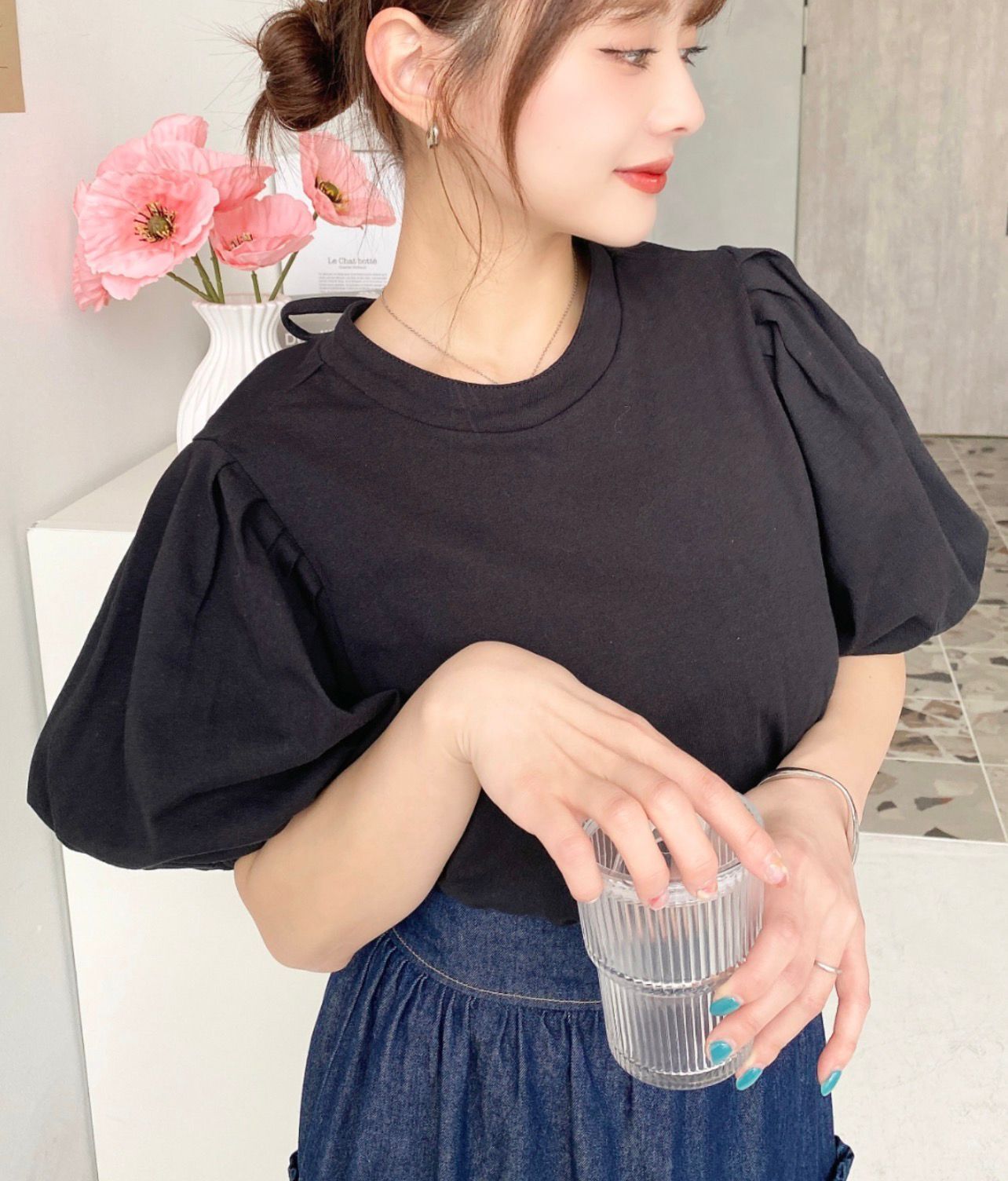 【預購】JN101405 moment+ 立領泡泡袖上衣