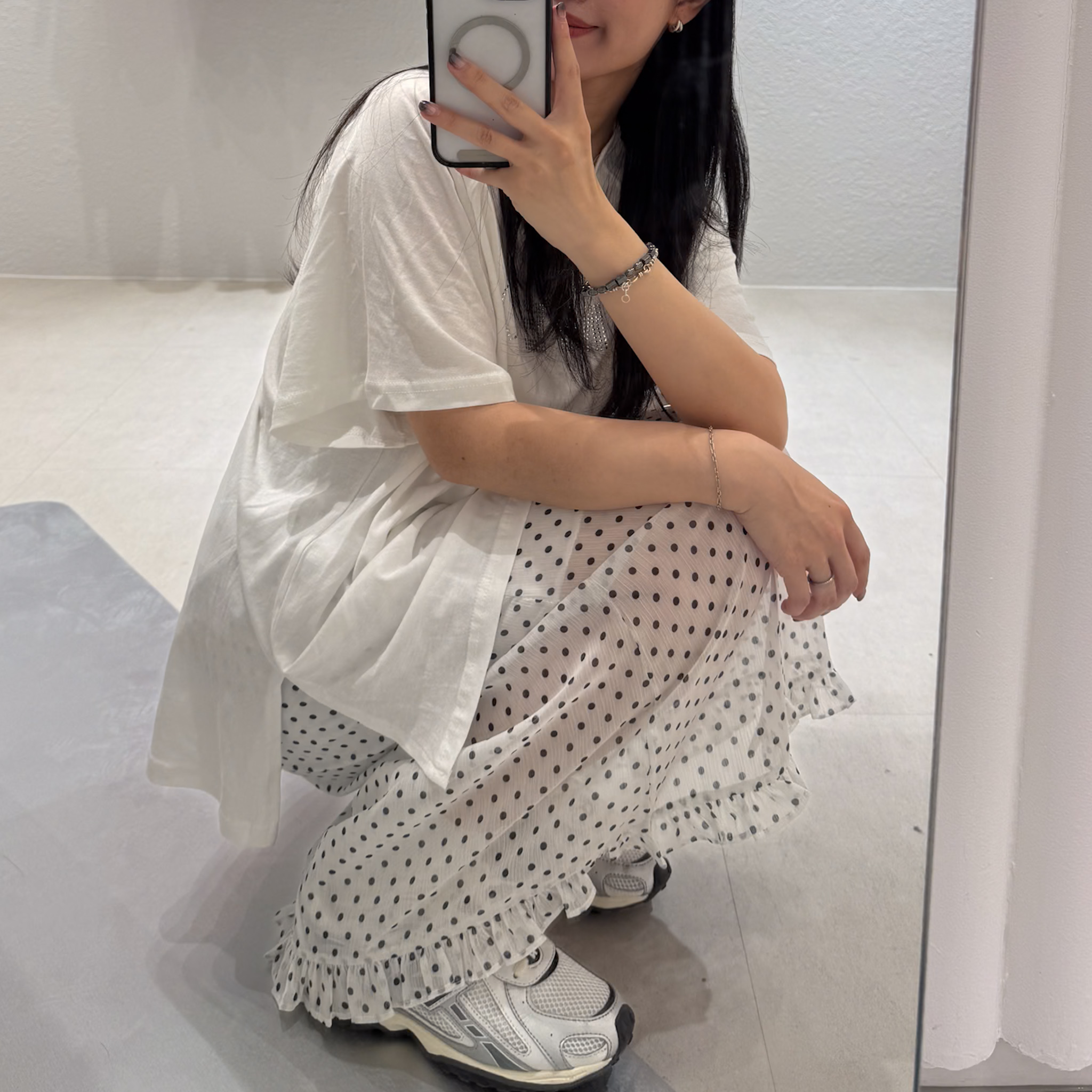 O08花邊半透點點裙(白)