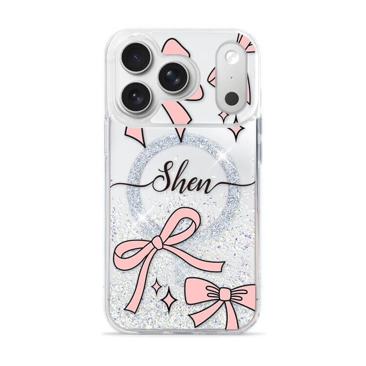 粉色優雅蝴蝶結 閃耀鏡面殼 (MagSafe磁吸) - iPhone防摔手機殼