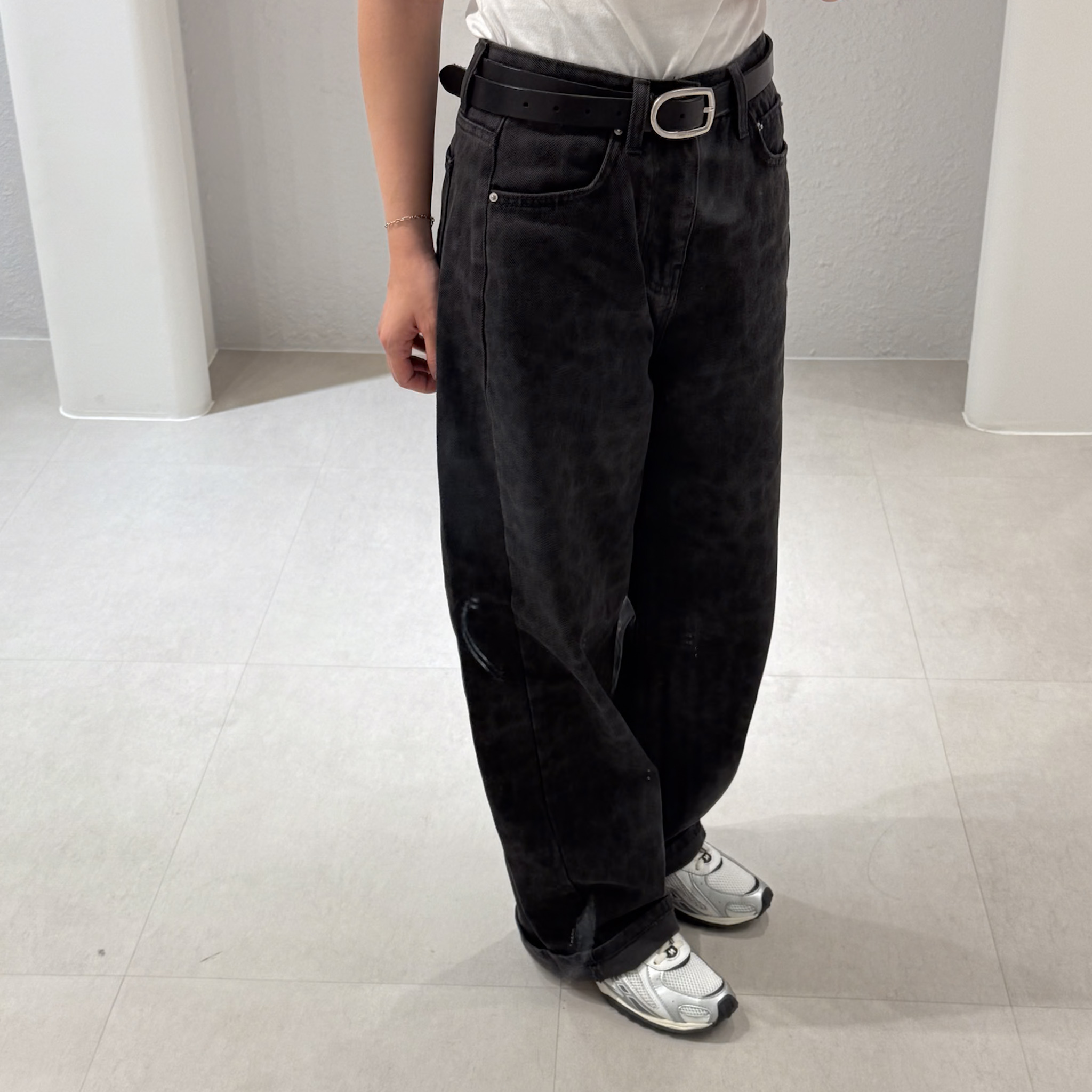 O13喜歡!低調直筒黑豹紋褲(S/M)