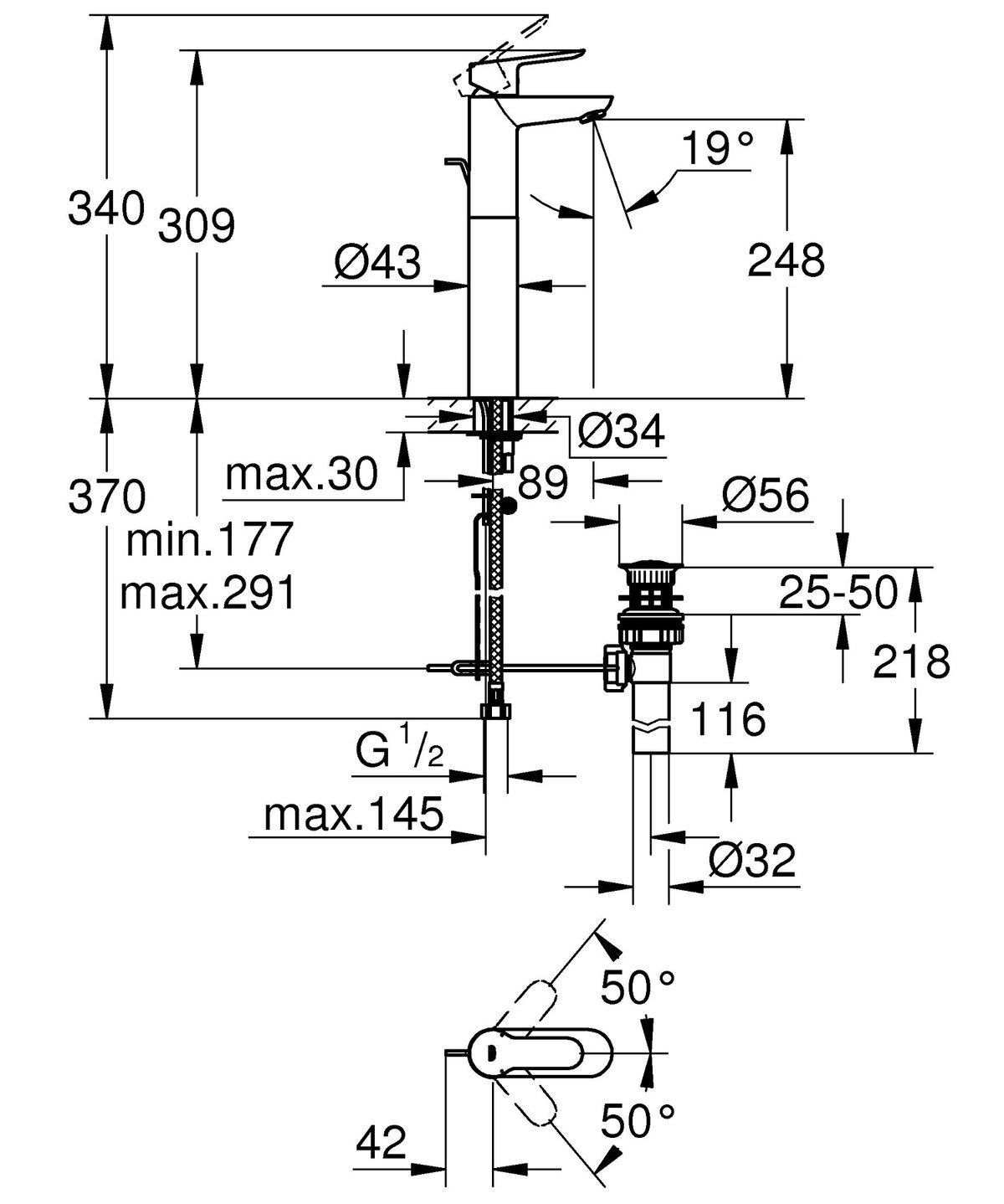 GROHE BAUEDGE高身面盤龍頭 32860000