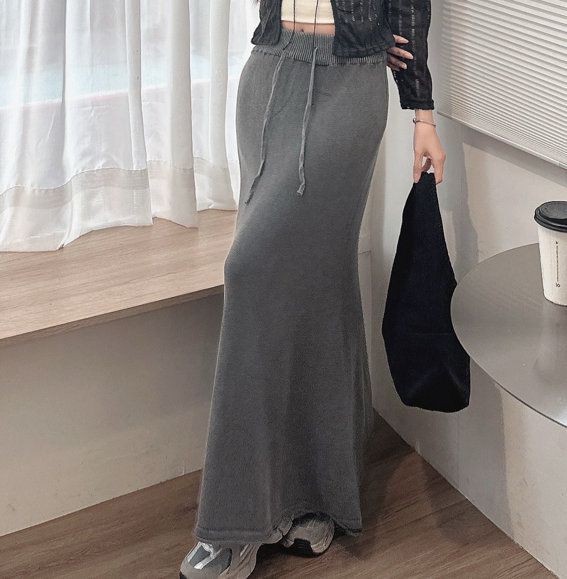 復古水洗針織魚尾裙/二色