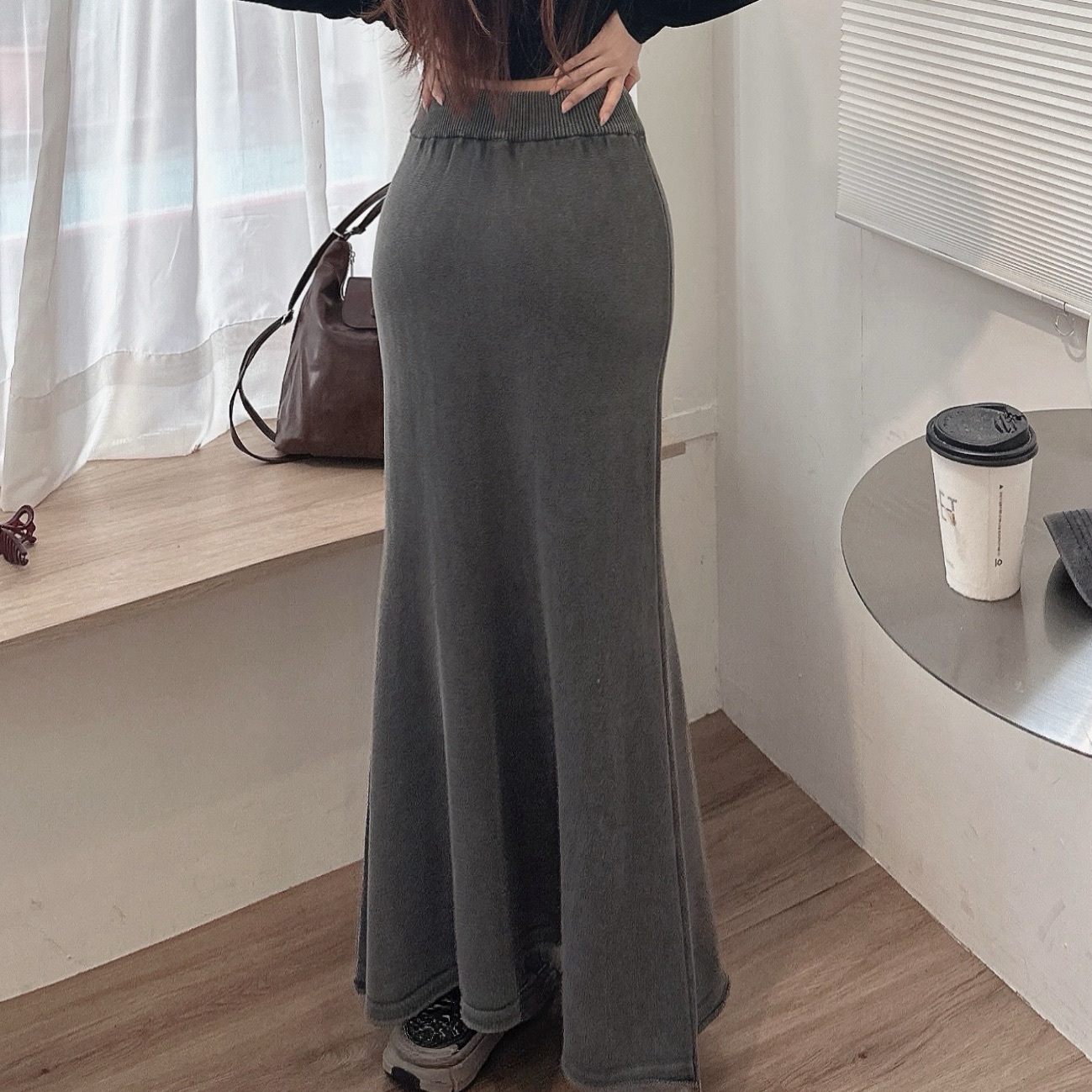 復古水洗針織魚尾裙/二色