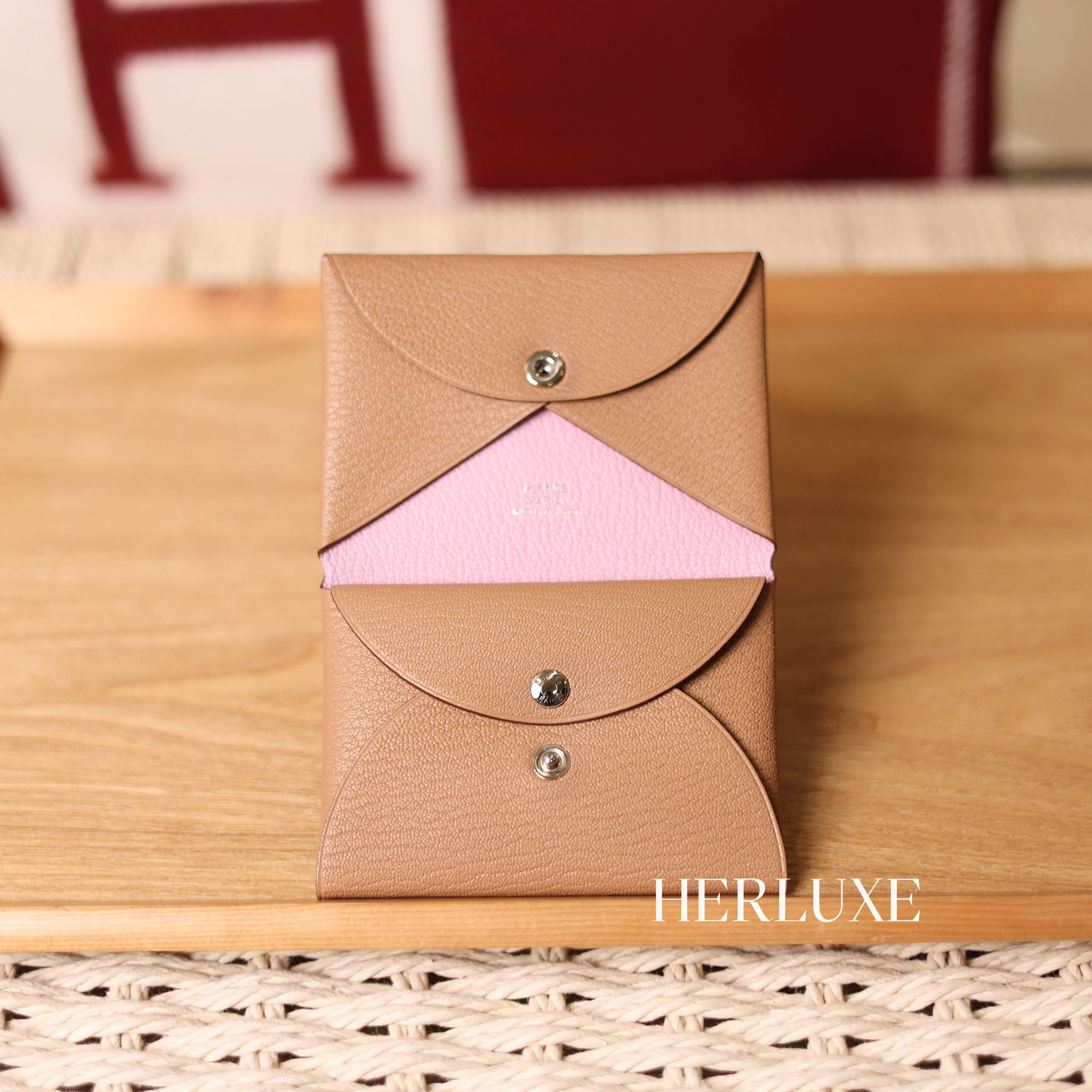 Calvi duo card holder 0M chai/X9 mauve sylvestre chevre