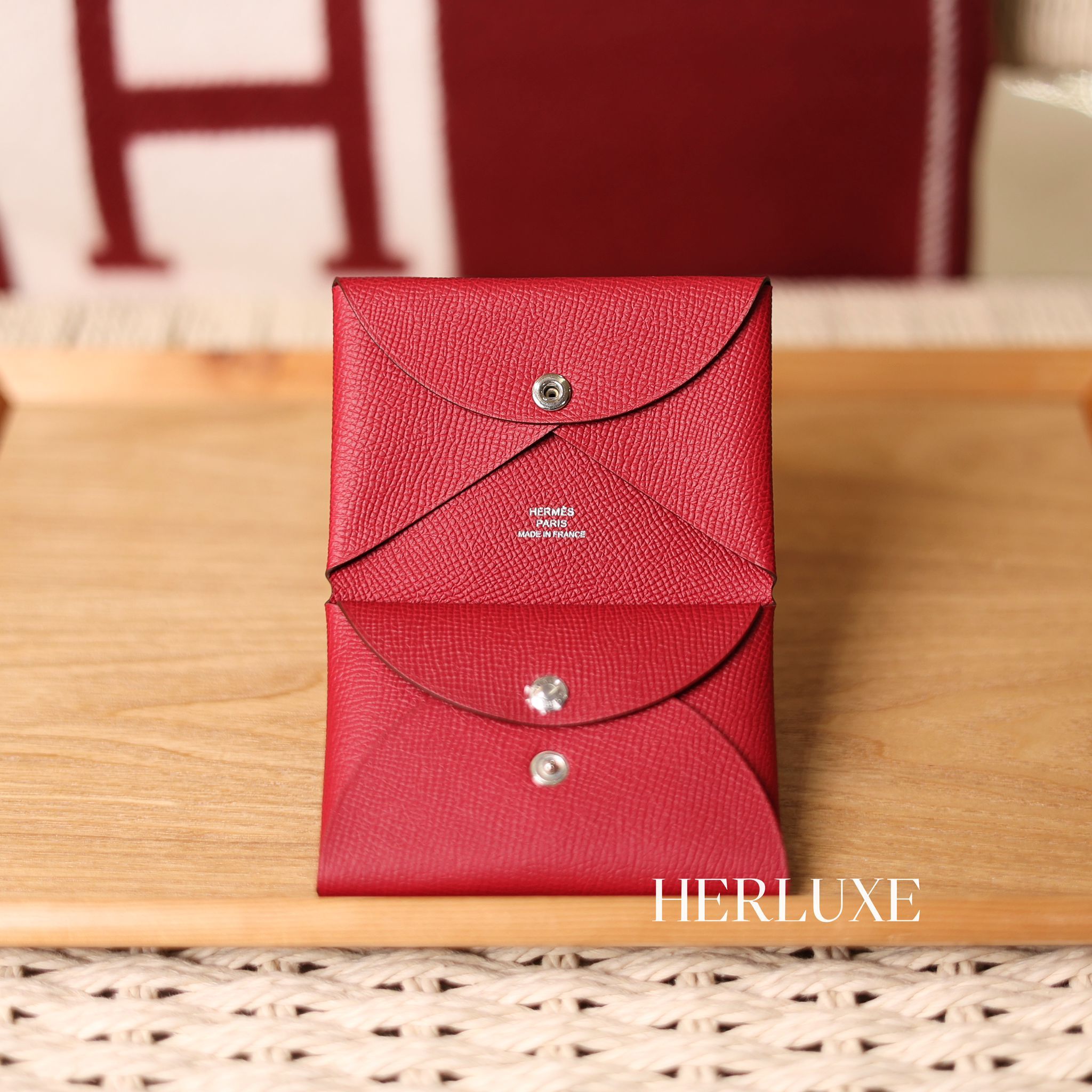 Calvi duo card holder L3 rose pourpre epsom