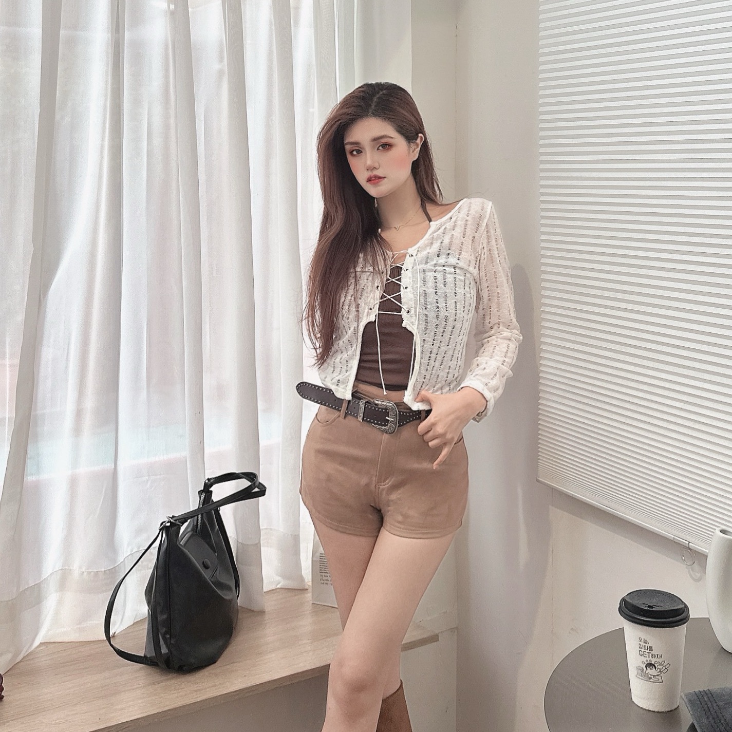 交叉綁脖兩件針織上衣/三色