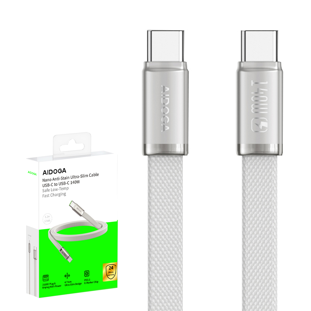 AIDOGA 艾迪伽 140W 超薄耐髒汙 雙Type-C/PD充電線傳輸線編織快充線 NanoAir 1.2M