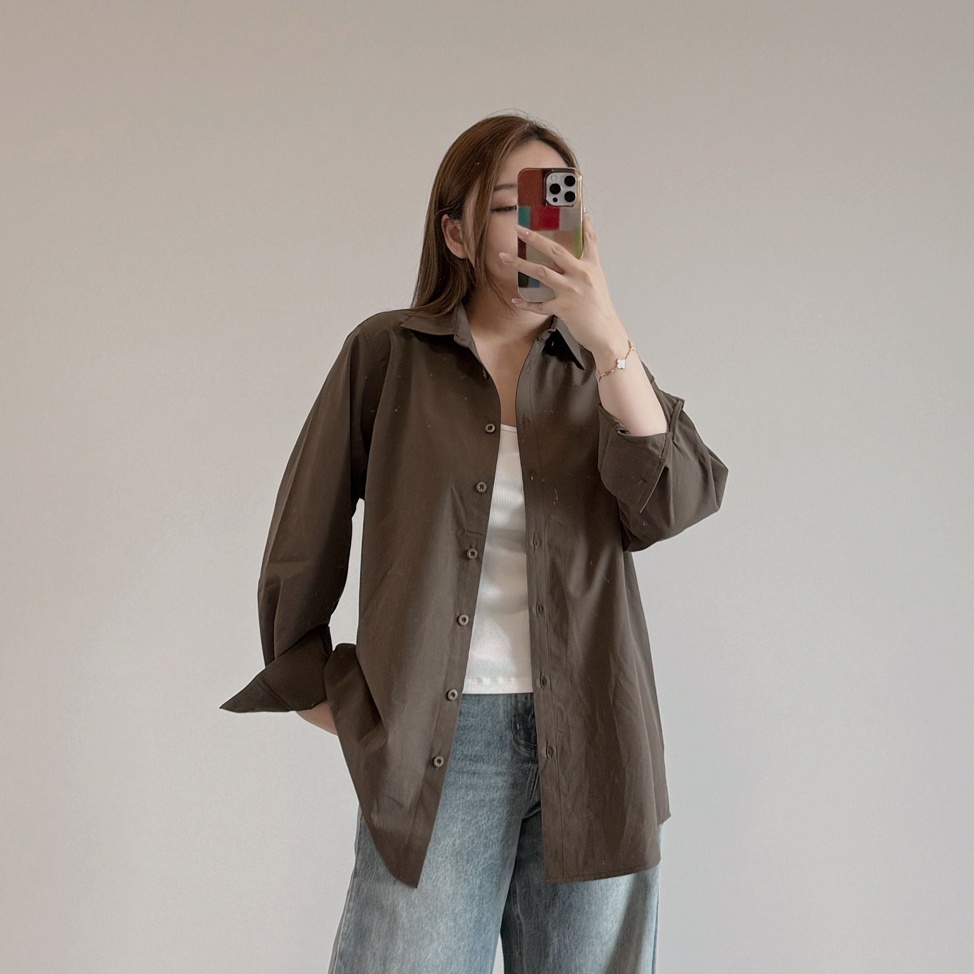 現貨 7288 顯白啡純色襯衫