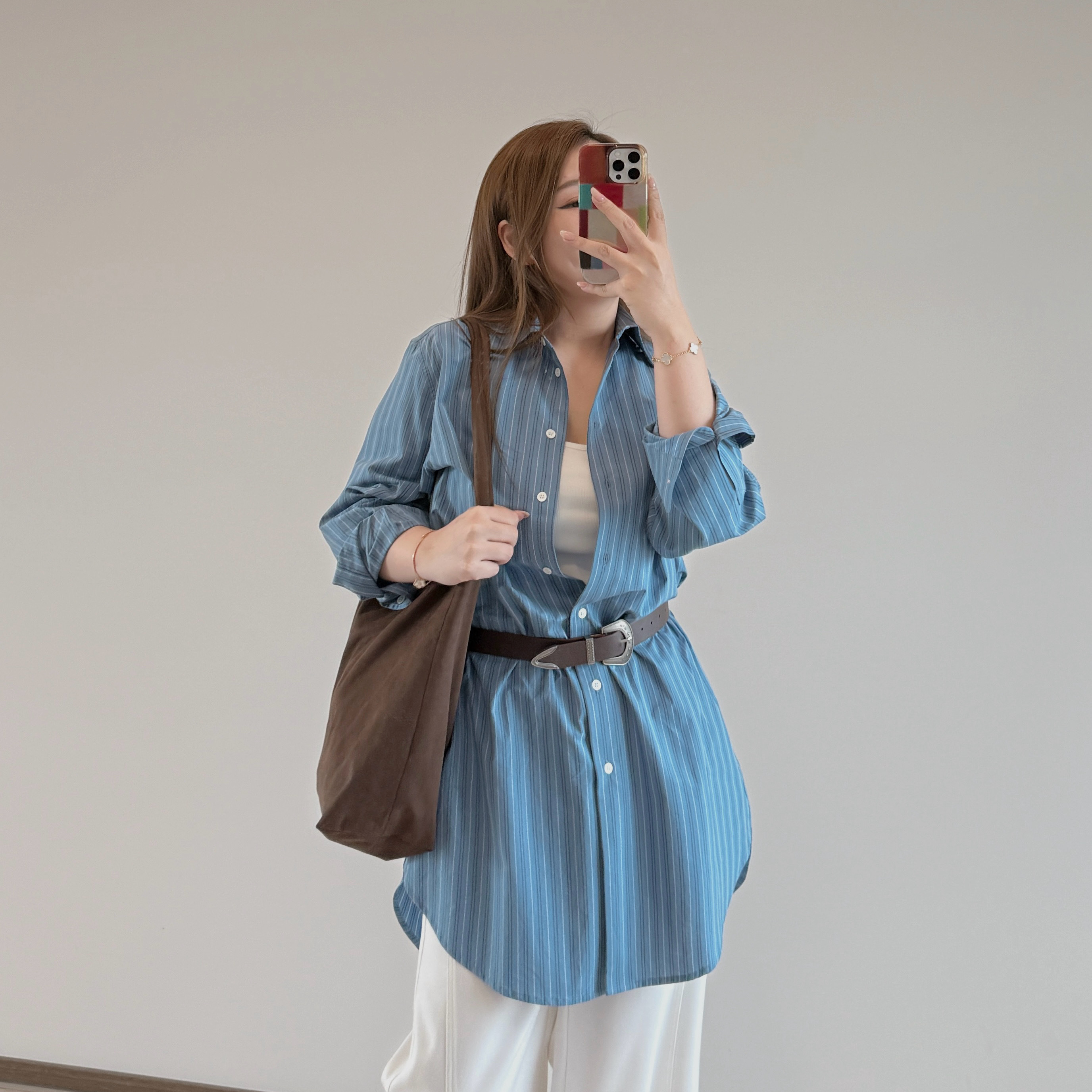 現貨 7287 復古藍直間襯衫裙