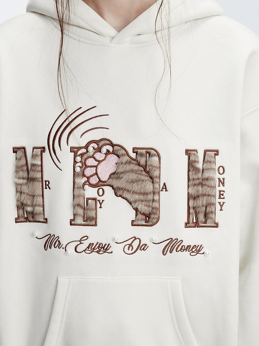 MEDM  貓爪Logo 貼毛料釘珠刺繡 寬鬆休閒 帽T