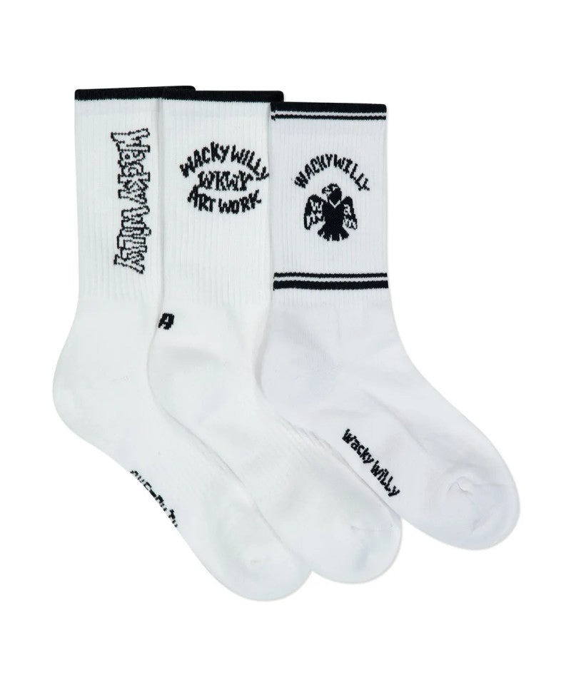 【預購】AKR101403 WACKY WILLY 黑白圖案襪子 (3對裝)