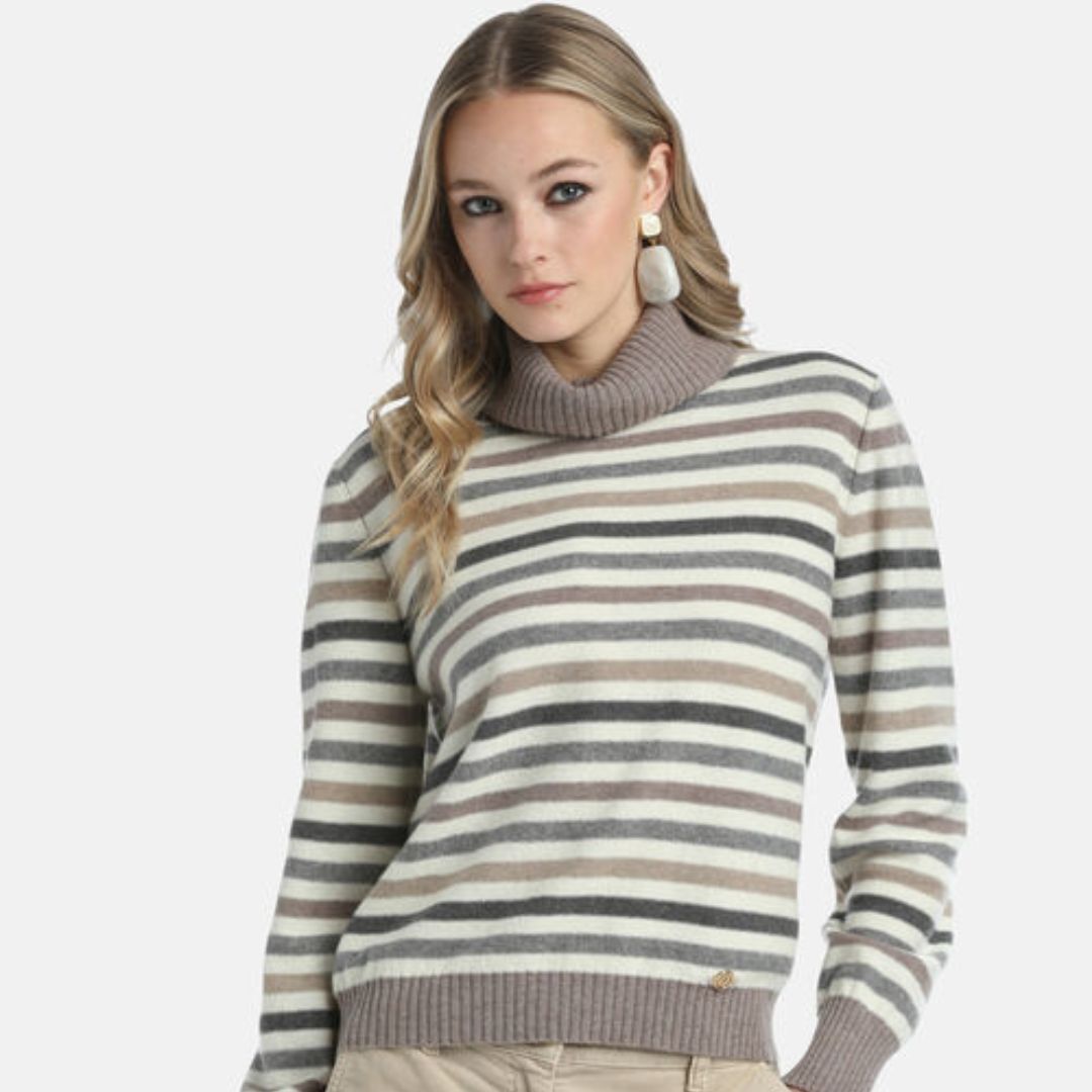 1LS1015-033 LUISA SPAGNOLI Cappellaio Turtleneck pullover Beige Panna Grigio #100184.021 (C-EU-E)