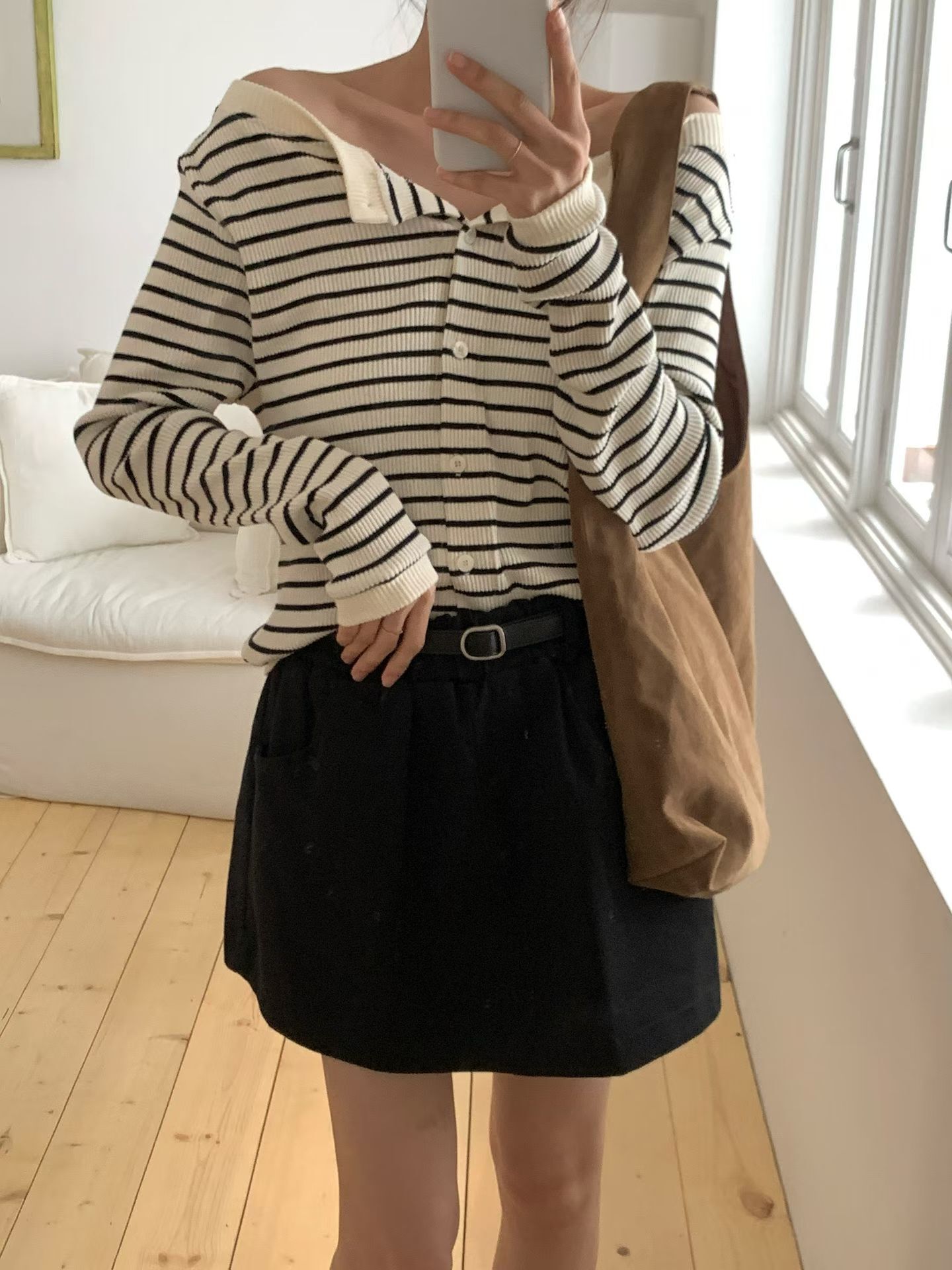 Boat neck ribbed knit cardigan