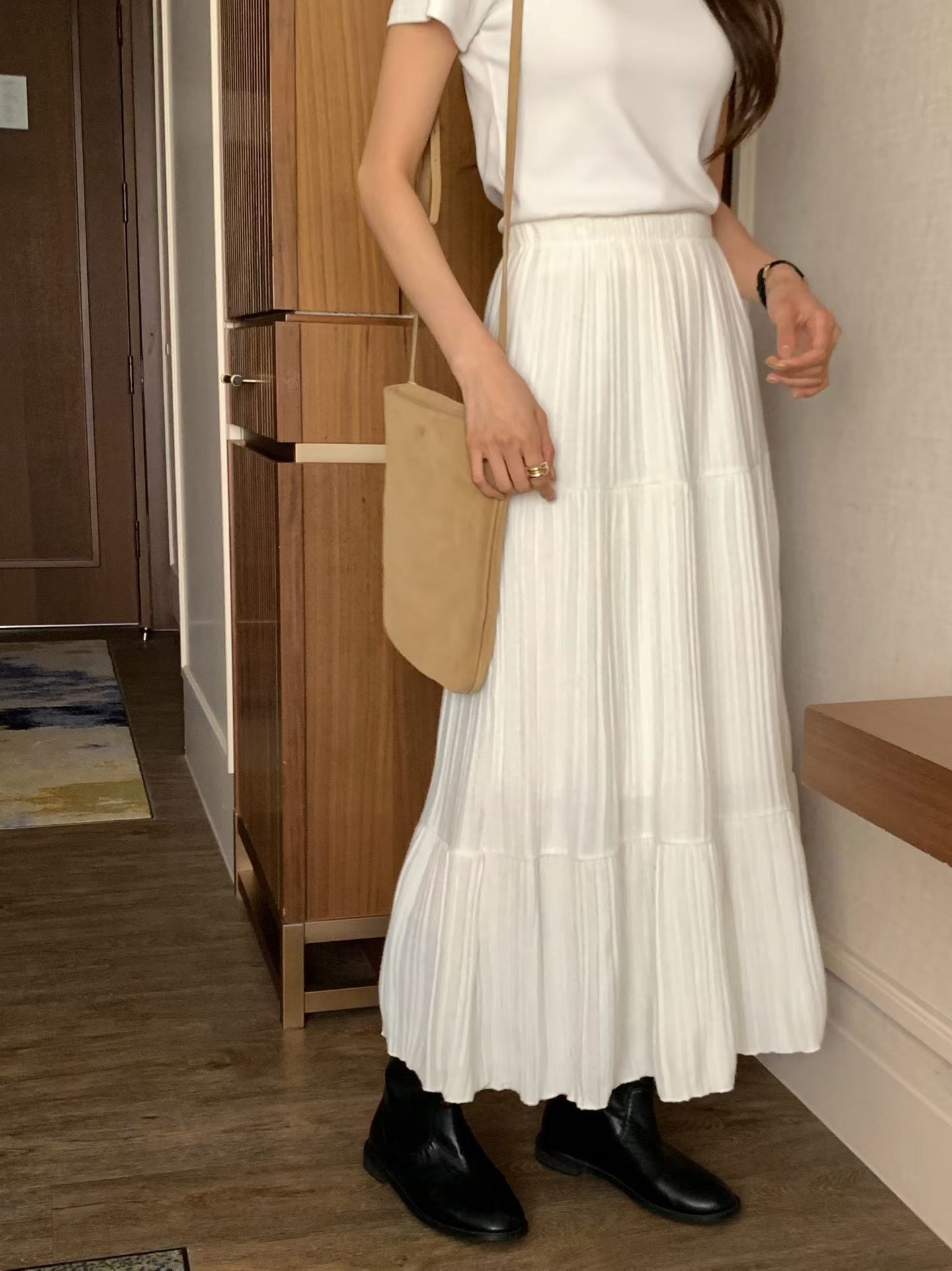 Fluffy elastic waist cotton skirt