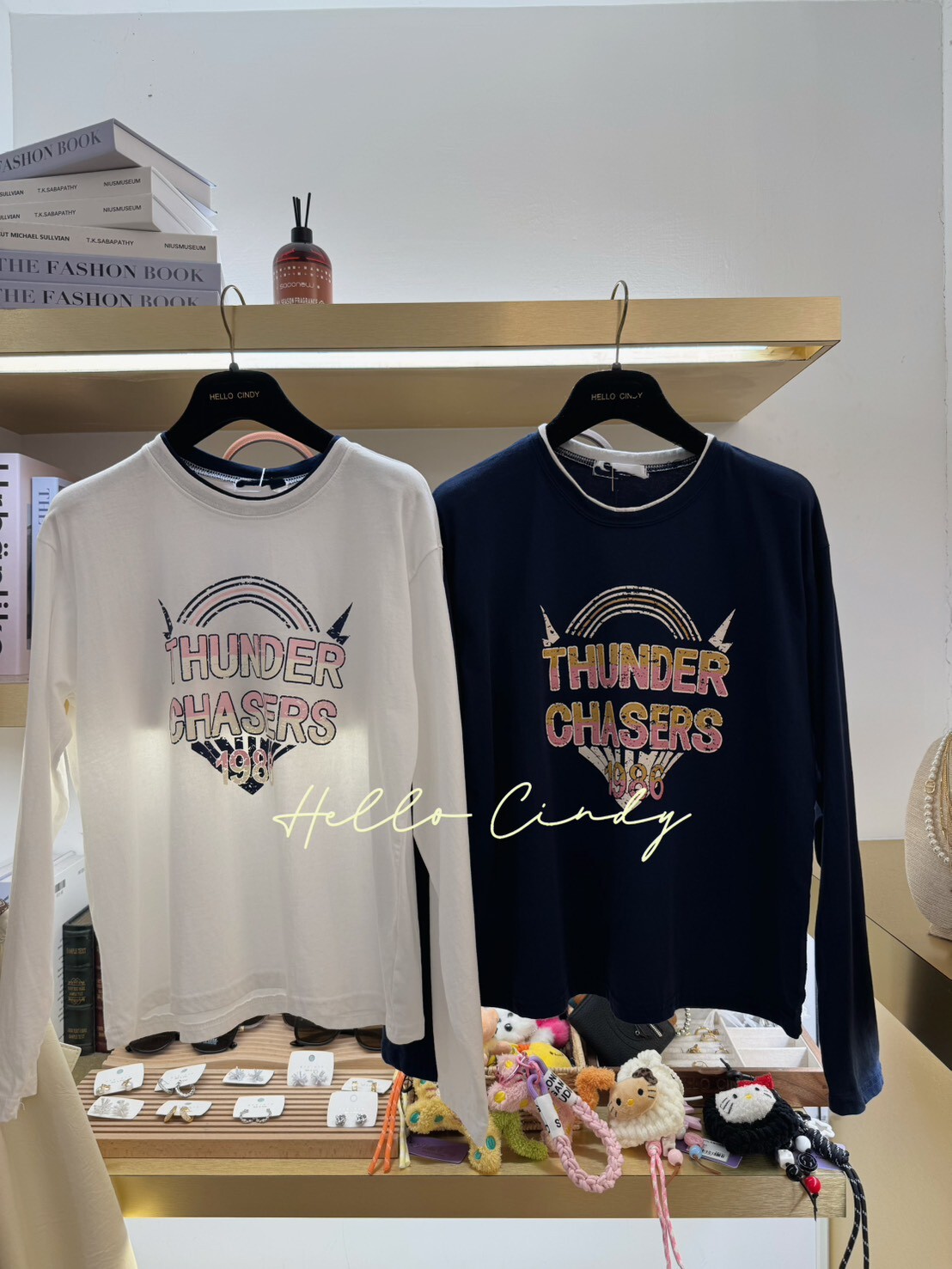 B10060 韓國雙配色可愛彩虹閃電薄棉T