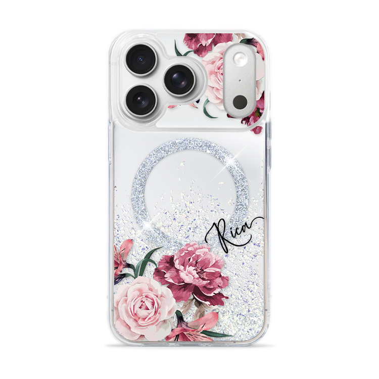 玫粉玫瑰 (MagSafe磁吸) 閃耀鏡面殼 - (訂製名字) iPhone客製化手機殼