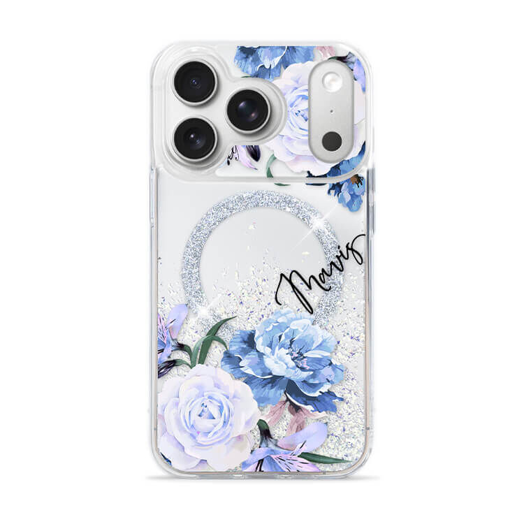 藍紫玫瑰 (MagSafe磁吸) 閃耀鏡面殼 - (訂製名字) iPhone客製化手機殼
