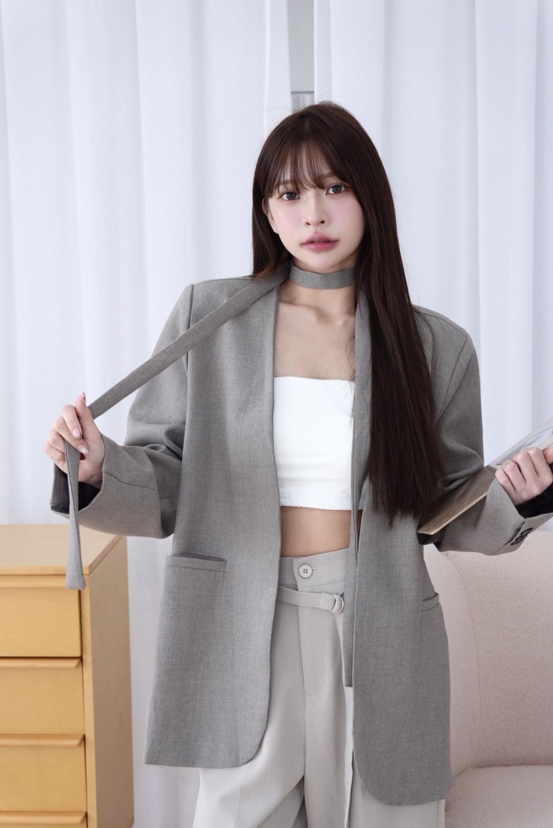 前綁帶西裝長褲