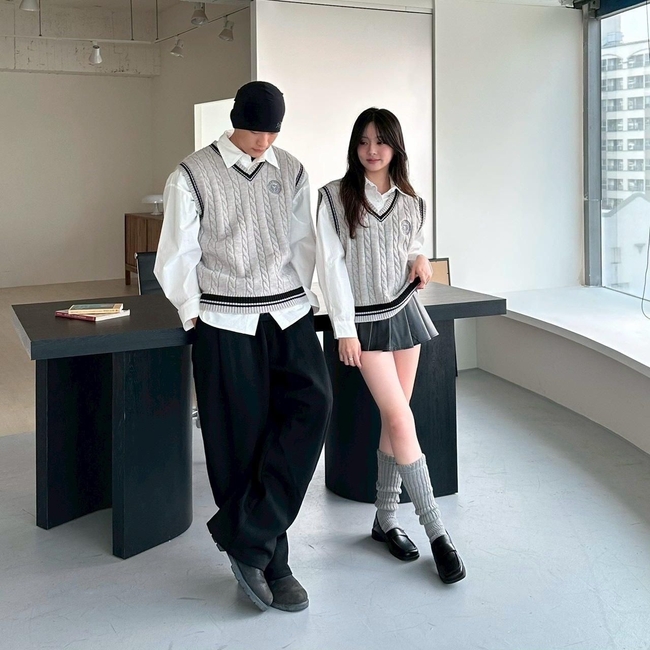 mmb學院風麻花情侶針織背心