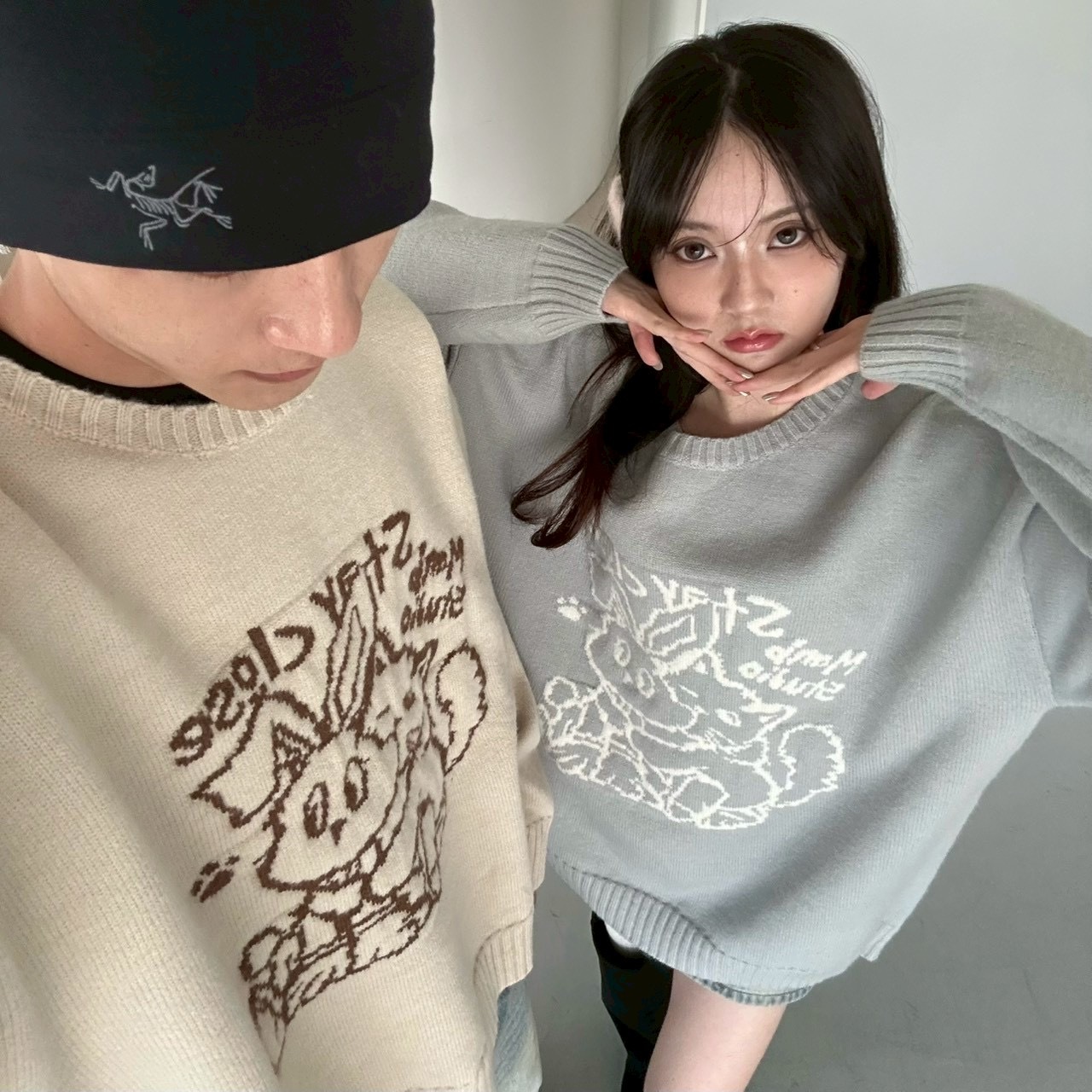 mmb線條字母塗鴉貓貓毛衣