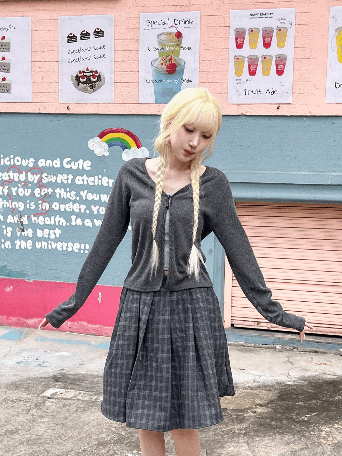 校園風格紋五分長裙〈🇰🇷DAY 1〉