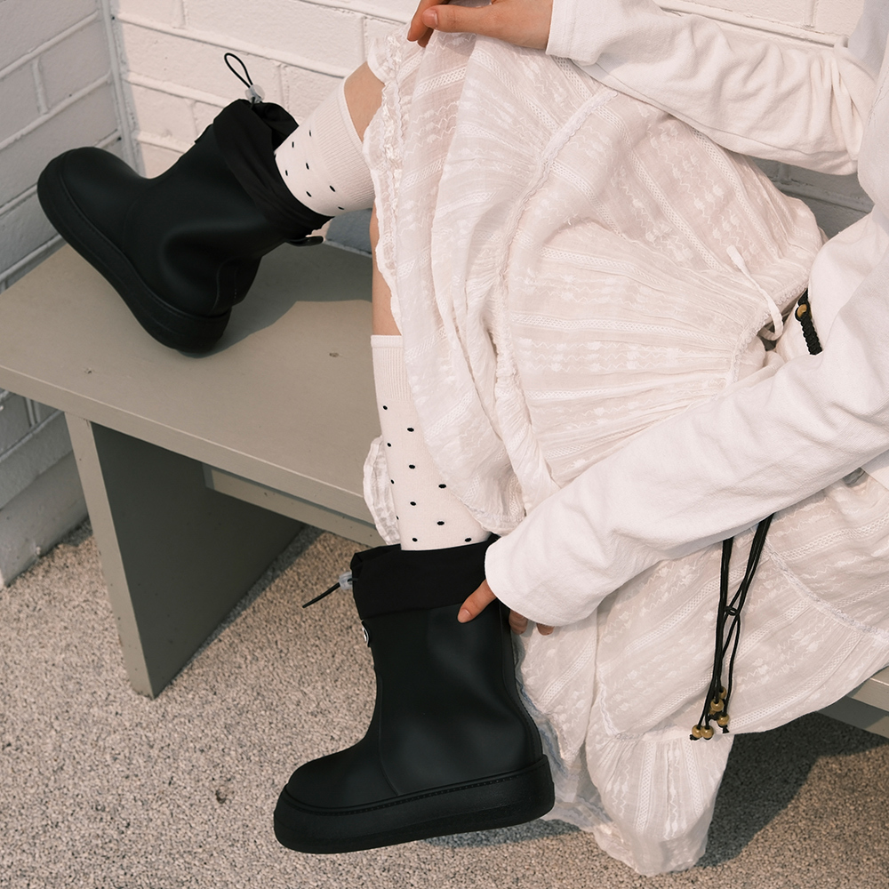 Q4 RECLOW RE-RAIN SHIRRING BOOTS BLACK