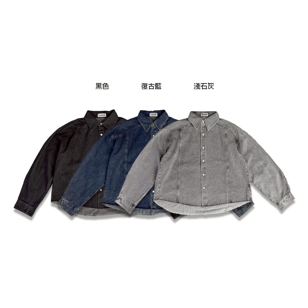 『RB』金屬釦不修邊水洗短版牛仔襯衫式外套