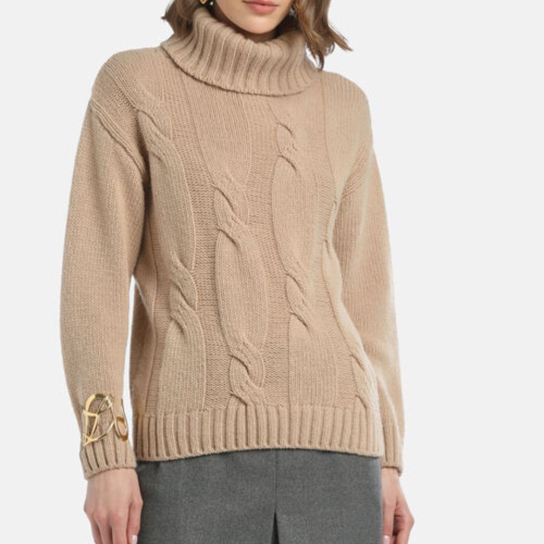 1LS1015-035 LUISA SPAGNOLI Carema Turtleneck Pullover Beige #100250.174 (C-EU-E)