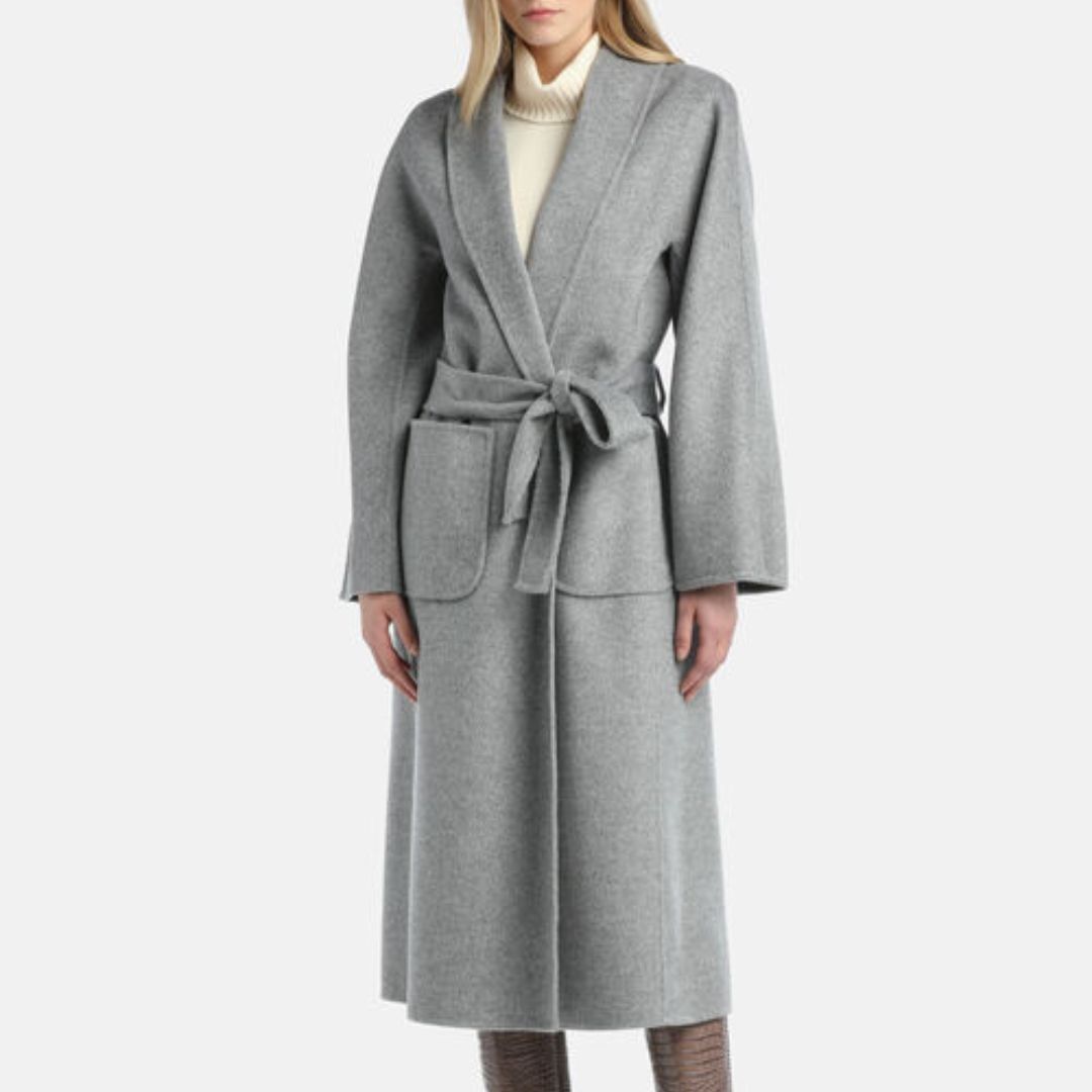 1LS1015-036 LUISA SPAGNOLI Speziale Belted Coat Grigio Chiaro #542325.805 (C-EU-E)