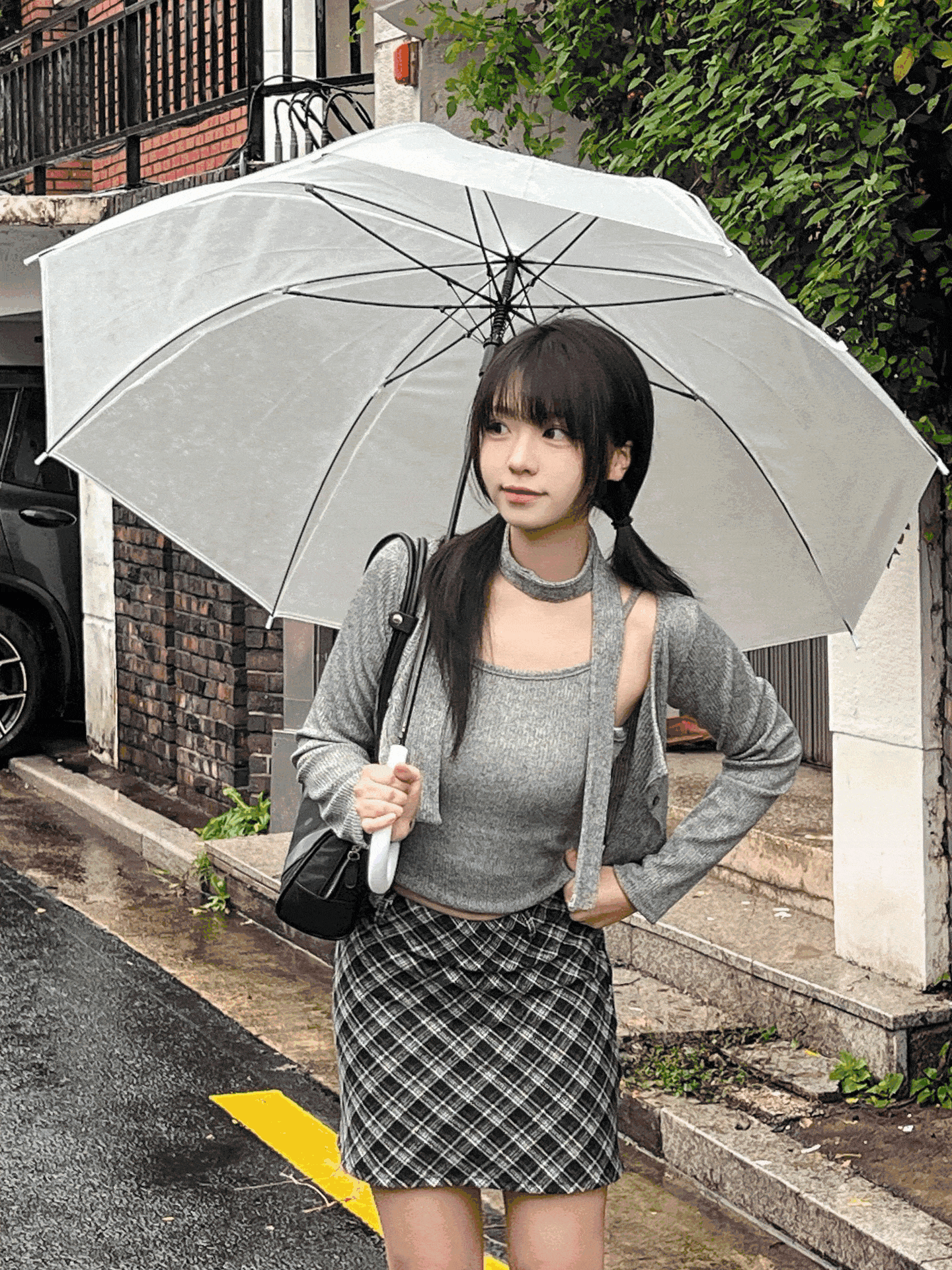 秋冬必備～厚實菱格紋A字短裙〈🇰🇷DAY 1〉