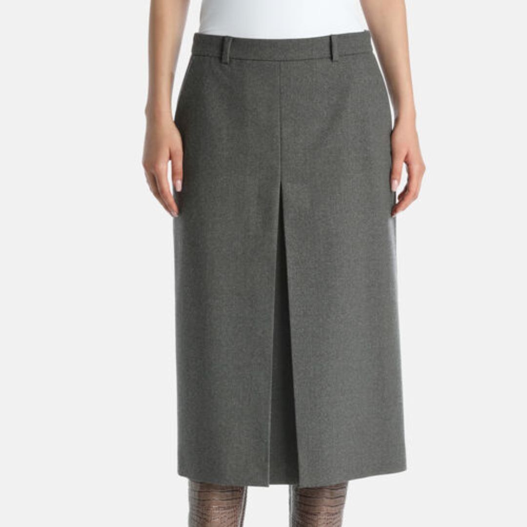 1LS1015-037 LUISA SPAGNOLI Faggeto Pleated Midi Skirt Grigio Chiaro Grey #542712_0813 (C-EU-E)