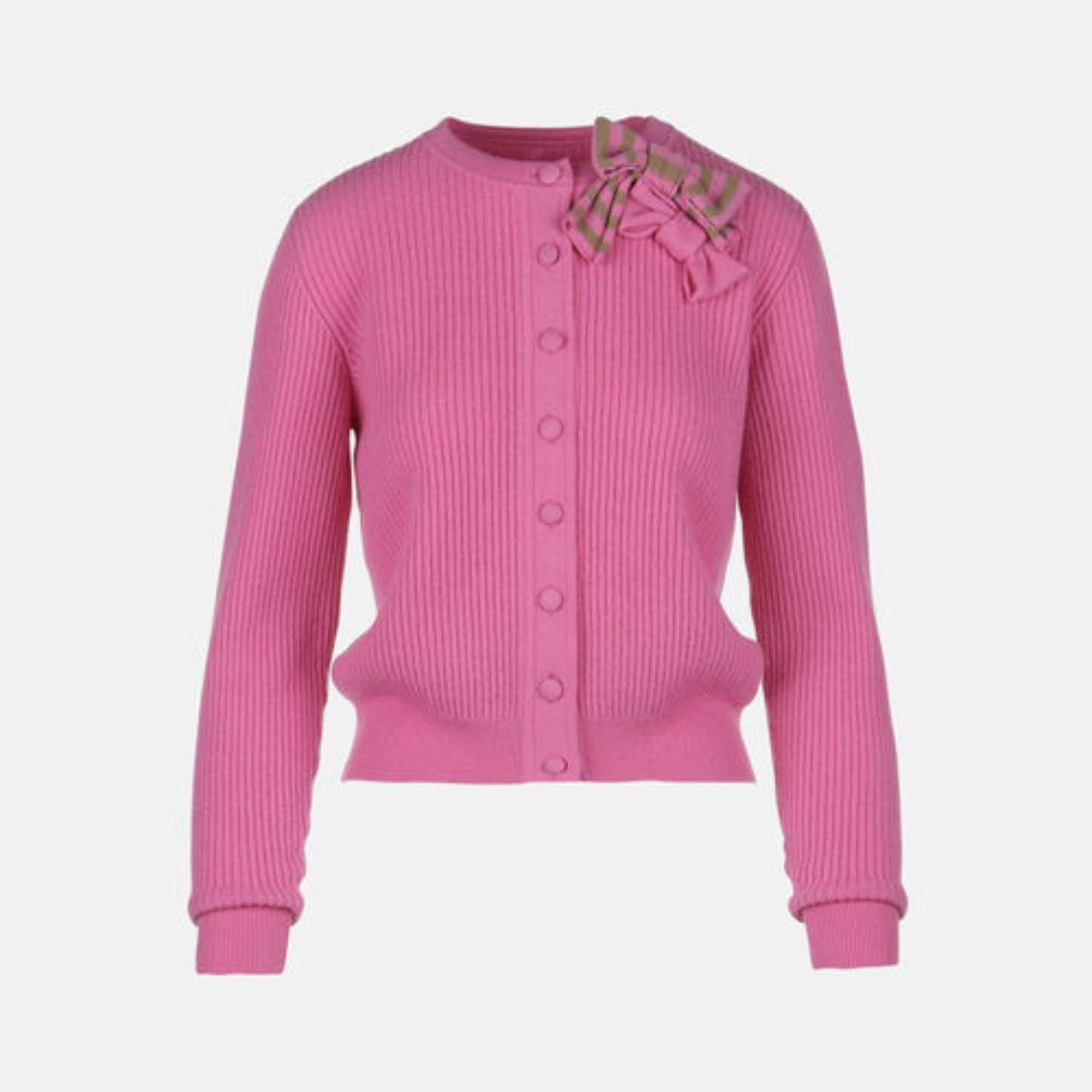 1LS1015-038 LUISA SPAGNOLI Cassiere Cardigan With Appliqué Fucsia #100183.833 (C-EU-E)