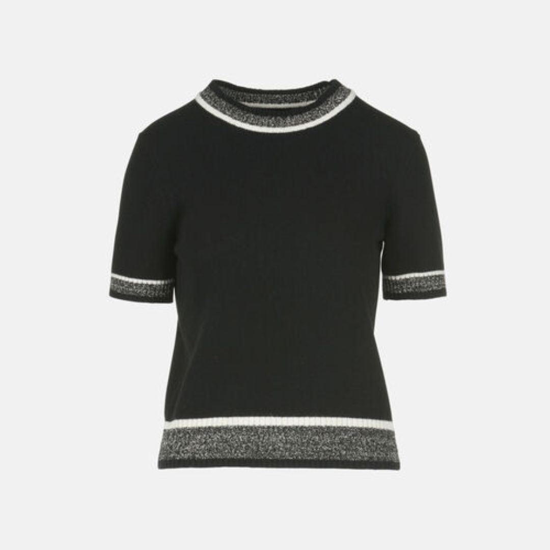 1LS1015-040 LUISA SPAGNOLI Cenerino Knit Top Var Black Muslin Off White #100205.3038 (C-EU-E)