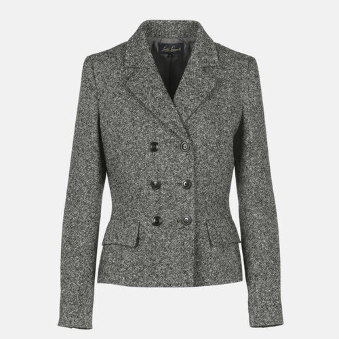 1LS1015-041 LUISA SPAGNOLI Stencil Mélange Double-breasted Jacket Var Nero Panna #542282.988 (C-EU-E)