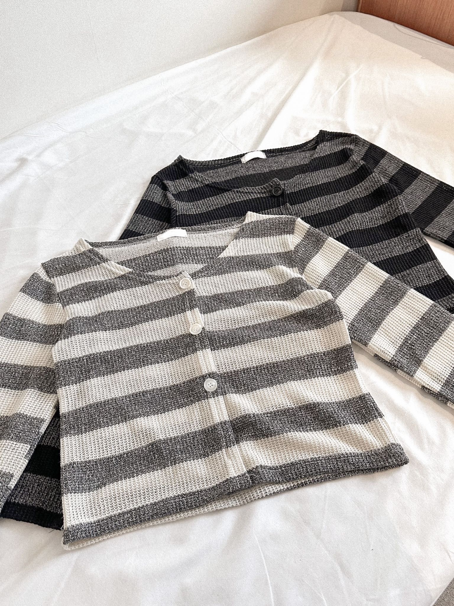 拼色間紋圓領針織薄外套〈🇰🇷DAY 1〉