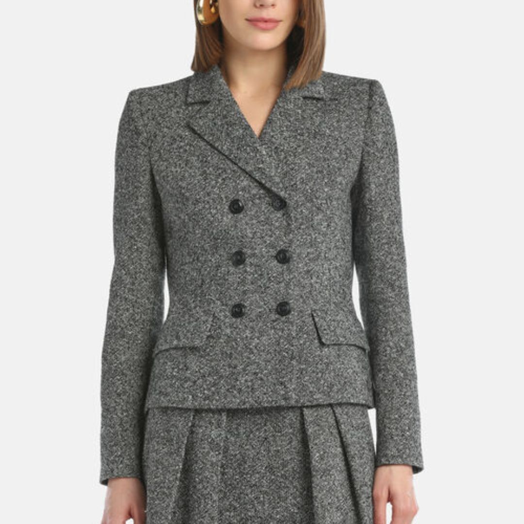 1LS1015-041 LUISA SPAGNOLI Stencil Mélange Double-breasted Jacket Var Nero Panna #542282.988 (C-EU-E)