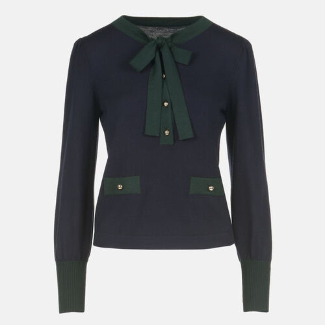 1LS1015-043 LUISA SPAGNOLI Maluma Bon Ton Pullover Blu_Verde Bottiglia #100211.050 (C-EU-E)