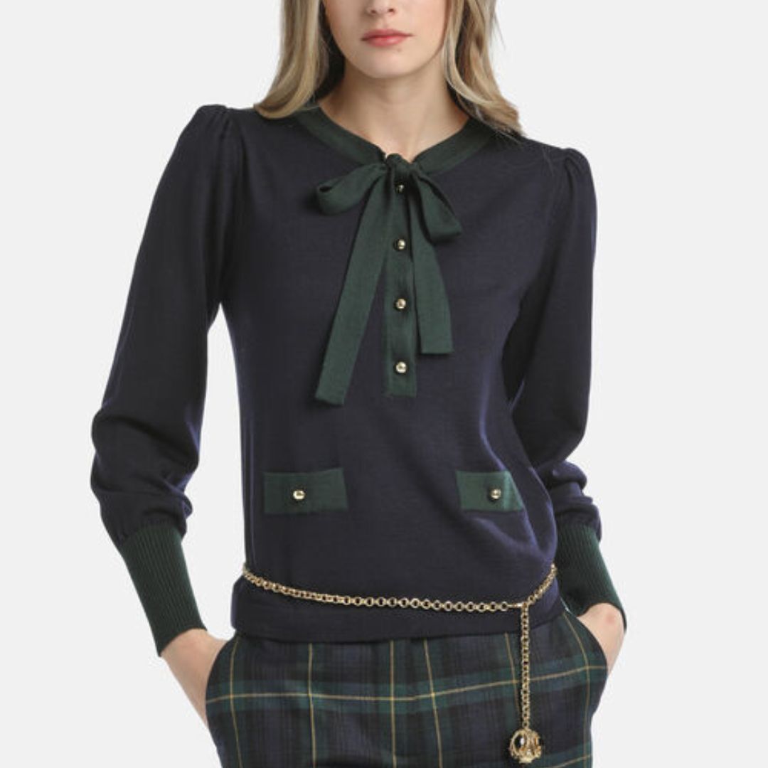 1LS1015-043 LUISA SPAGNOLI Maluma Bon Ton Pullover Blu_Verde Bottiglia #100211.050 (C-EU-E)