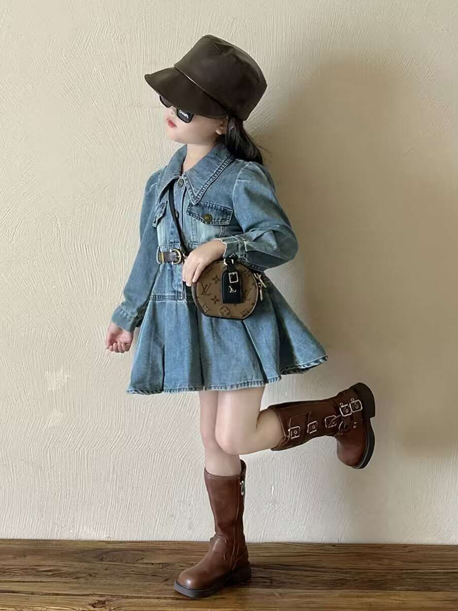 復古連身牛仔百褶裙