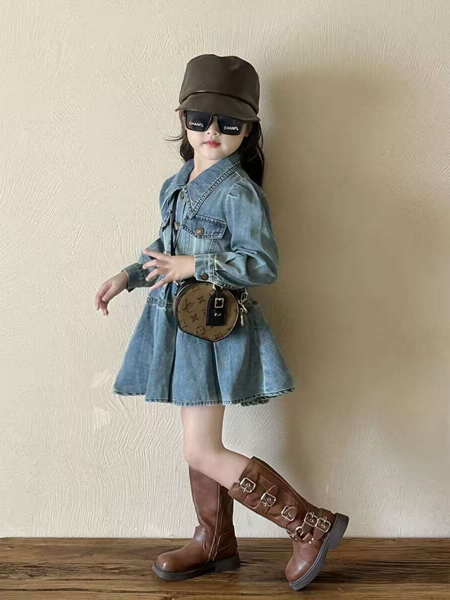 復古連身牛仔百褶裙