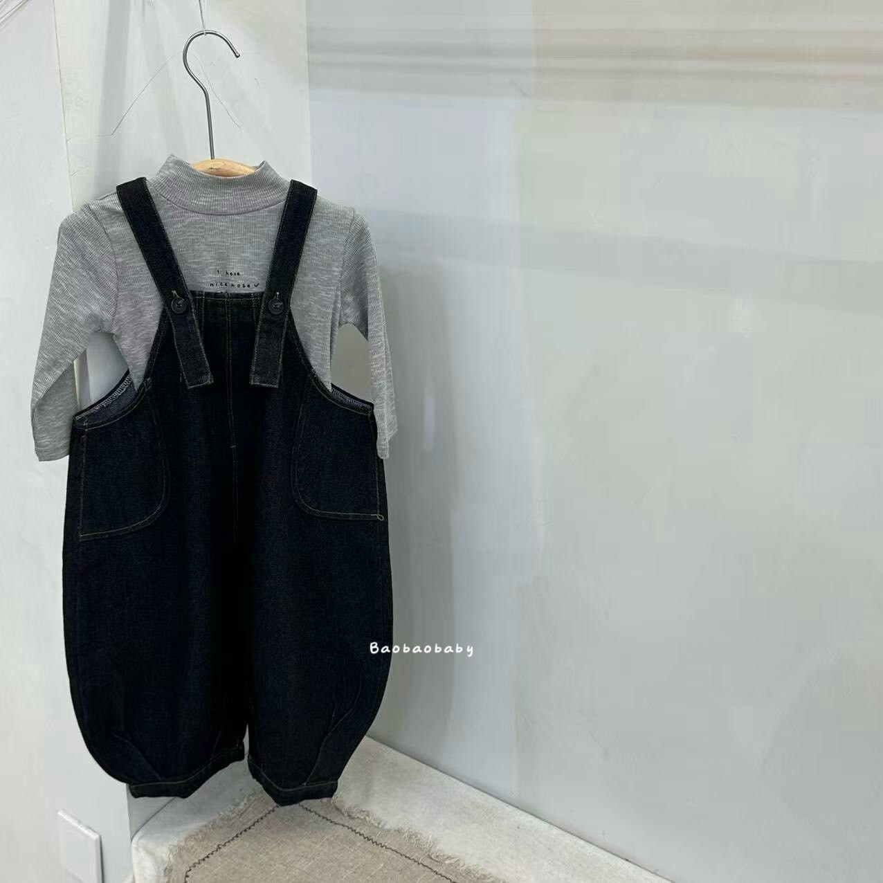 厚磅牛仔吊帶褲