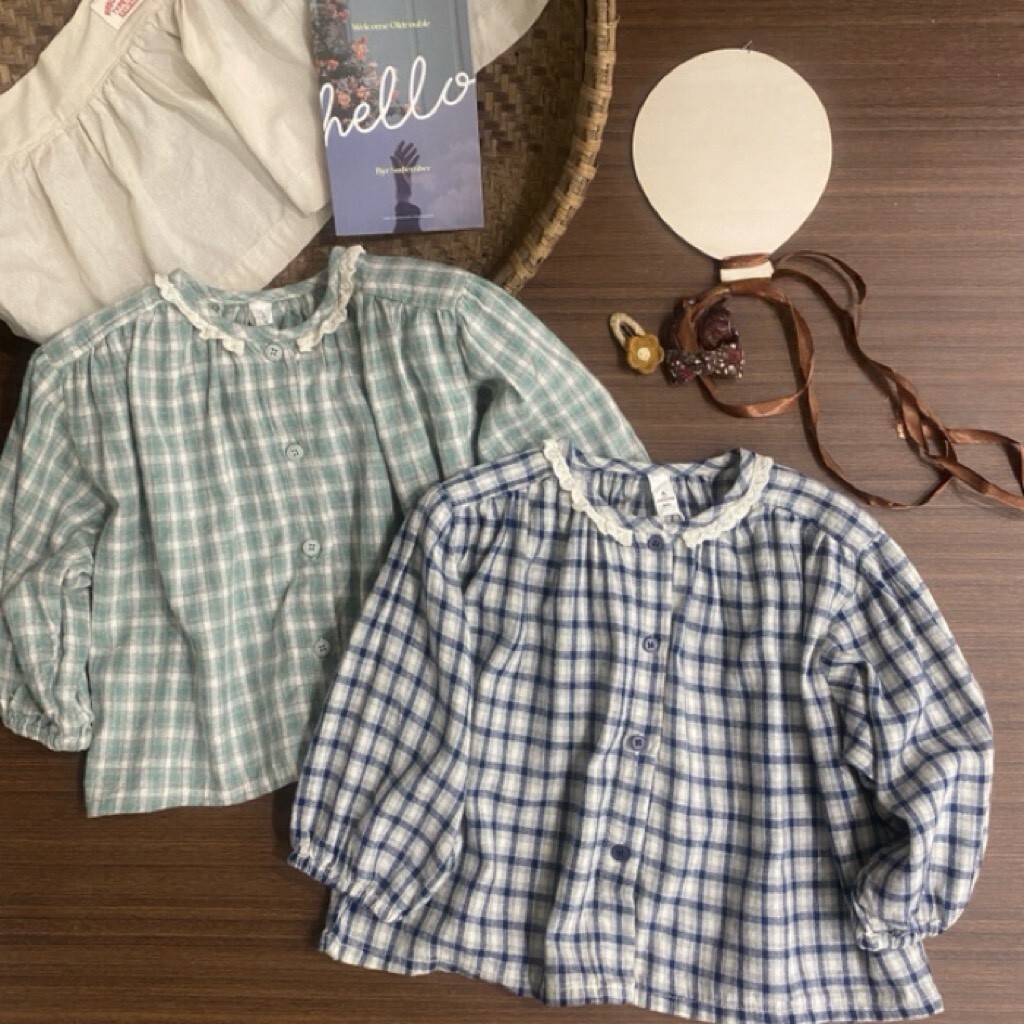 小蕾絲格紋襯衫