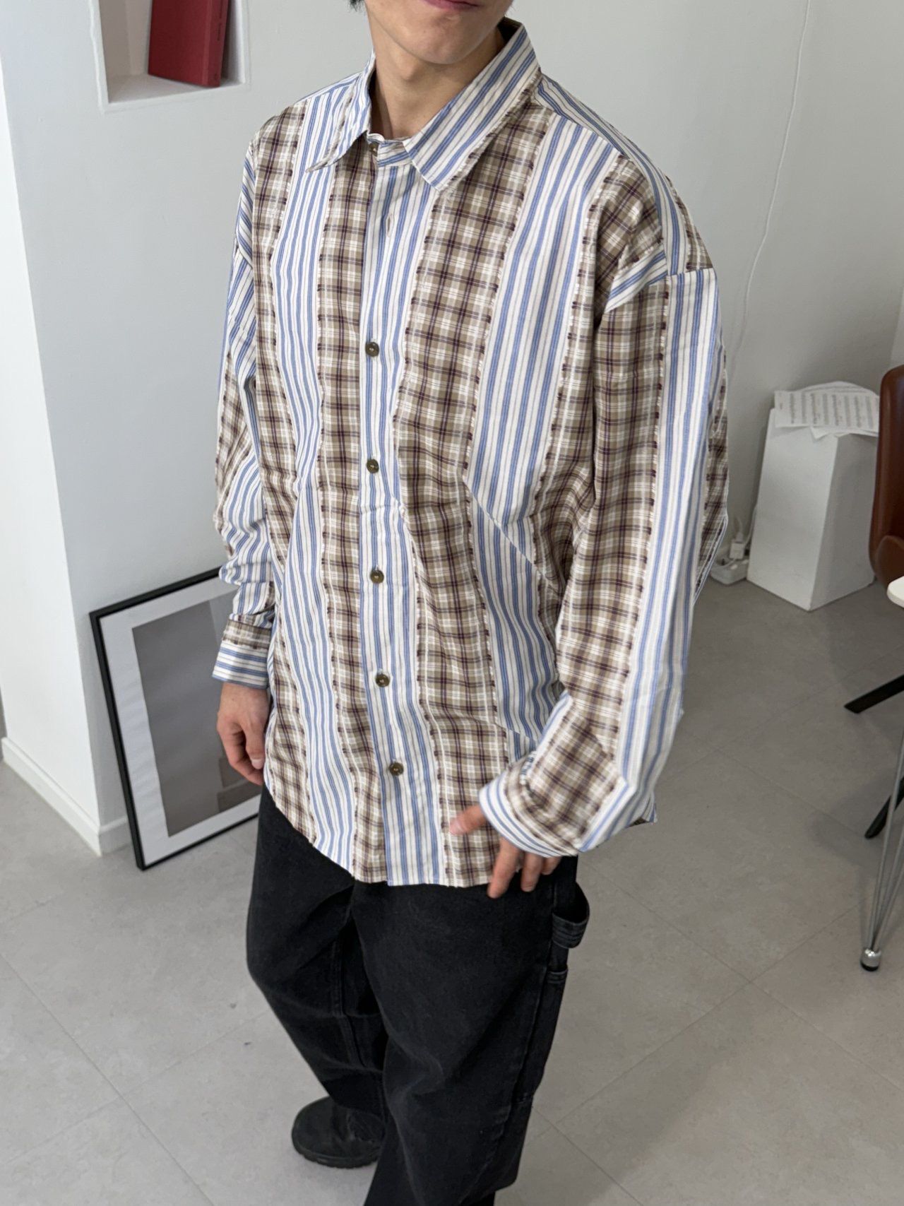 格仔拼直間長袖恤衫 MALENKII-167S