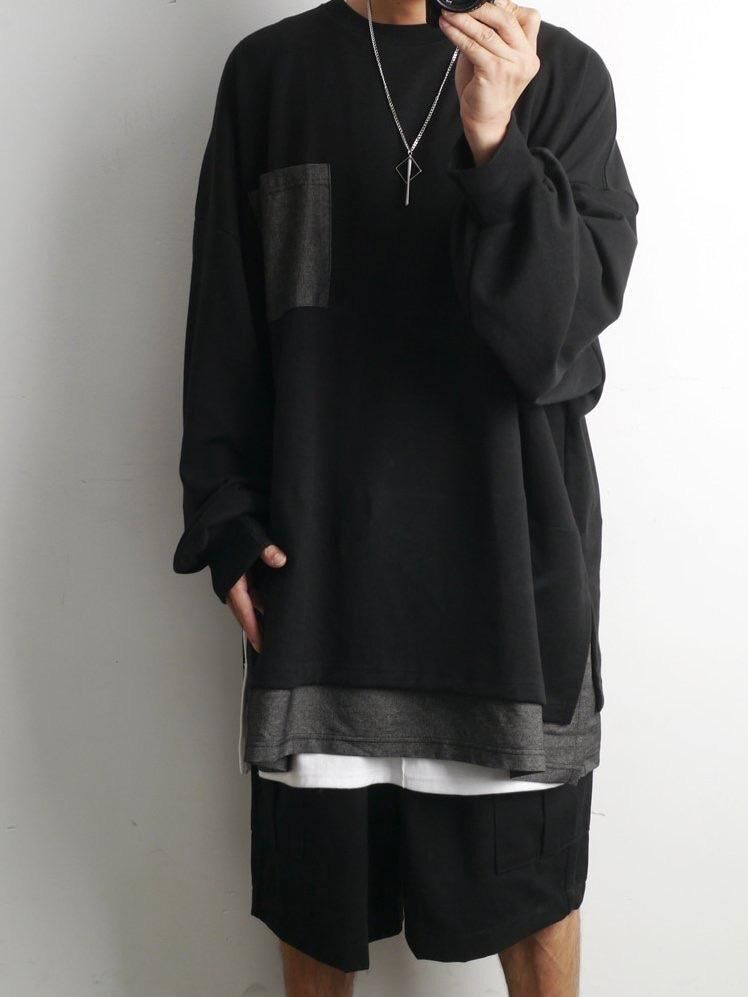 Oversize假兩件長袖衫 T4112