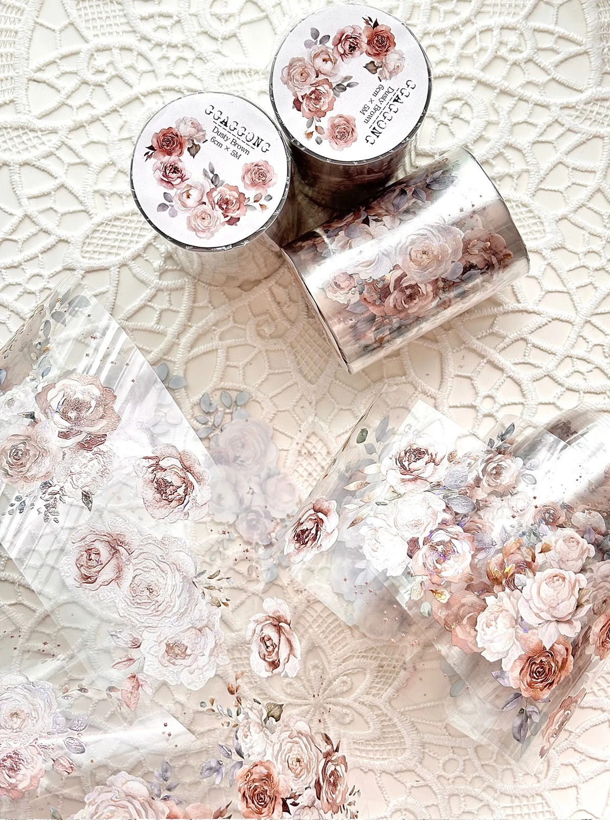 韓國 ggaggong．灰棕色 6cm貝殼光亮面PET紙膠帶  <只有整捲>