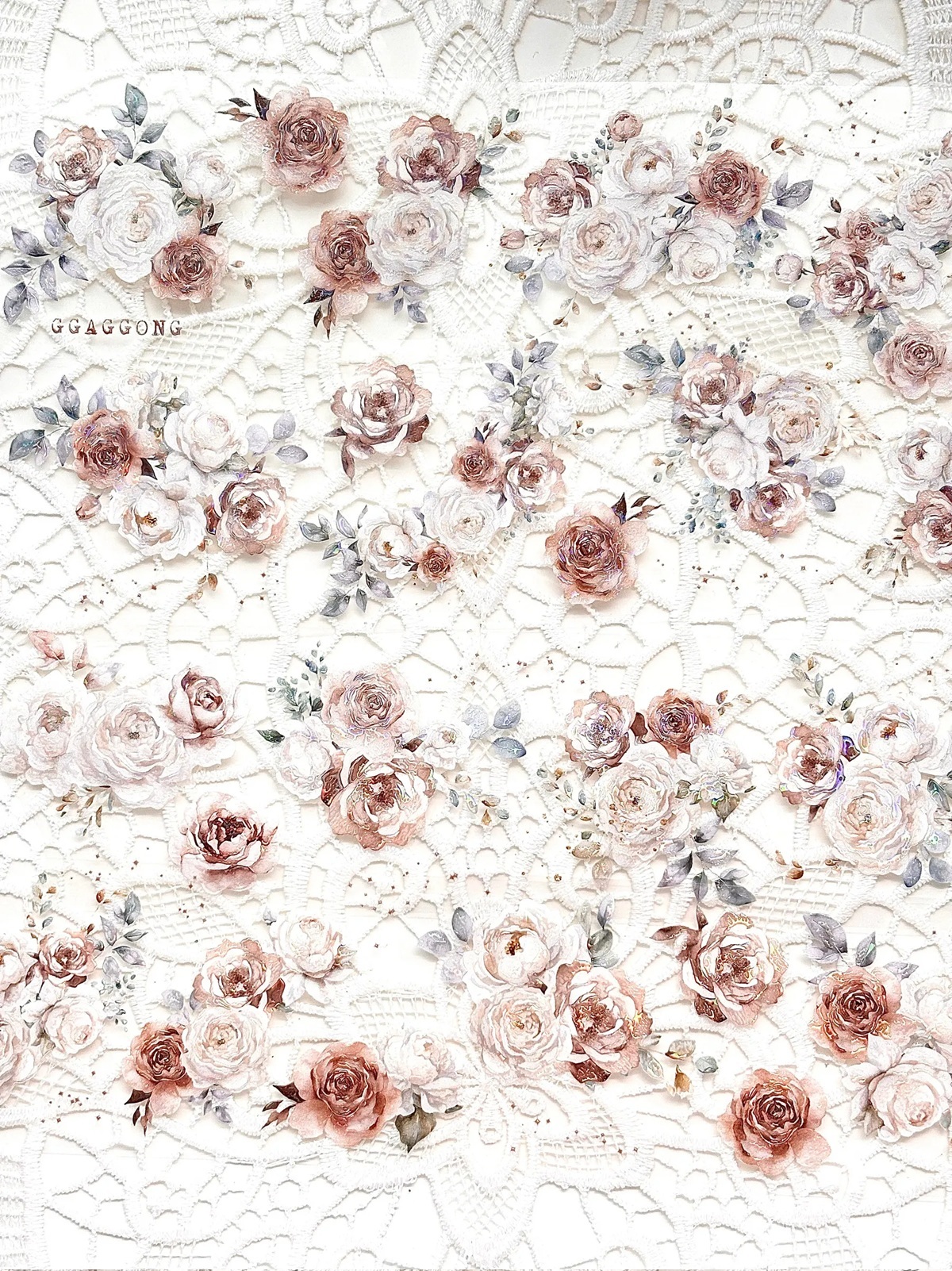 韓國 ggaggong．灰棕色 6cm貝殼光亮面PET紙膠帶  <只有整捲>