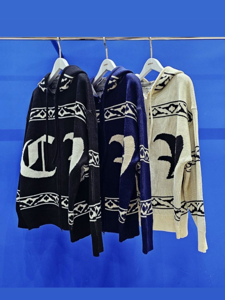 圖案連帽拉鍊針織外套 COVILL-232JK