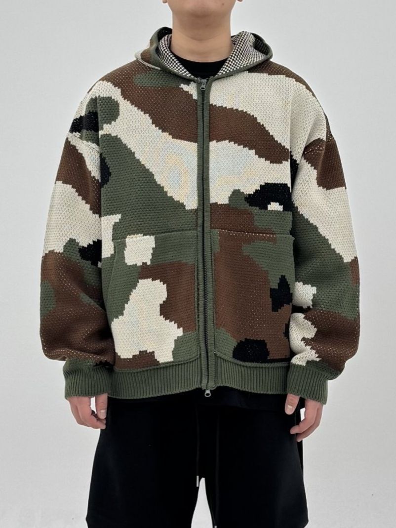 迷彩連帽拉鍊針織外套 COVILL-233JK